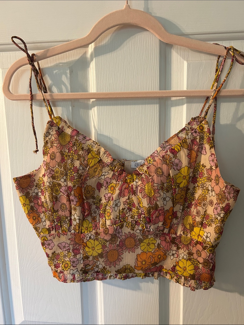 Patrons of Peace Boho Floral Tie-Strap Crop Top Smocked Cami